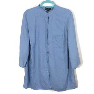 Mercer & Madison Women's 100% Linen Shirt 3/4 Slit Sleeve Blue Size 1X